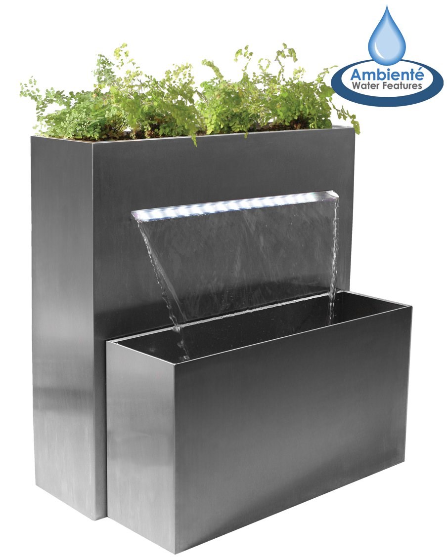 Sutherland Stainless Steel Blade Cascade Water Feature Planter With LED Lights