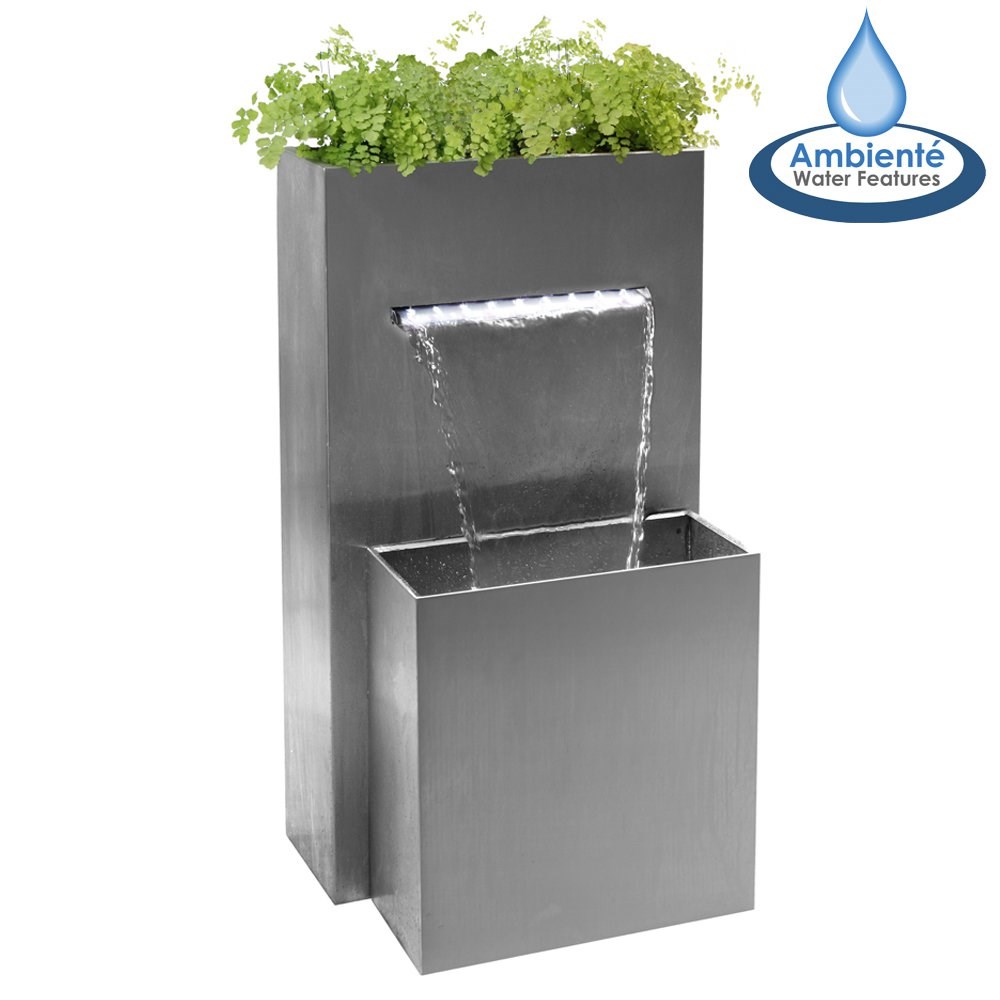 Berkeley Stainless Steel Blade Cascade Water Feature Planter With LED Lights