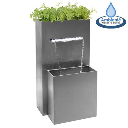 H89cm Berkeley Stainless Steel Waterfall Planter w/ Lights | Indoor/Outdoor Use | Ambienté