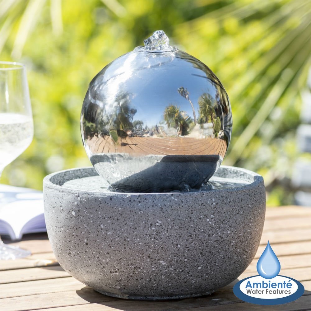 Eclipse Stainless Steel Sphere Water Feature With LED Lights