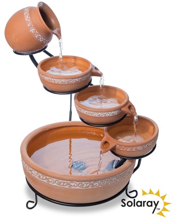 Ladonas Inlaid Terracotta Solar Cascade Water Feature With LED Lights