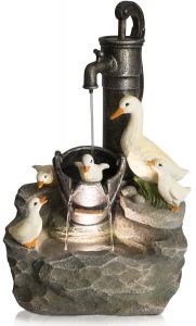 H56cm Duck Family at Old Tap Water Feature with Lights by Ambienté