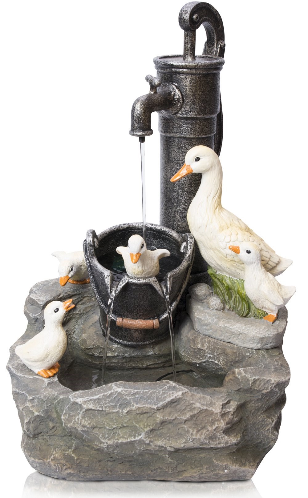 H56cm Duck Family at Old Tap Water Feature with Lights by Ambienté
