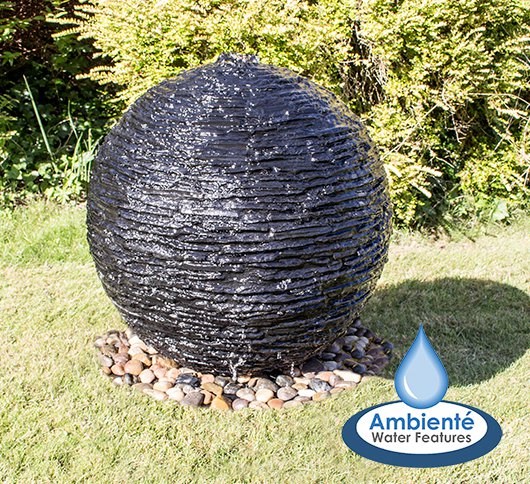 H56cm Torver Slate Effect Sphere Water Feature with Lights by Ambienté