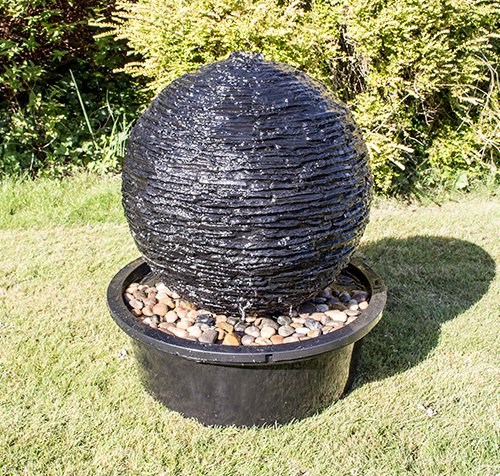 H56cm Torver Slate Effect Sphere Water Feature with Lights by Ambienté