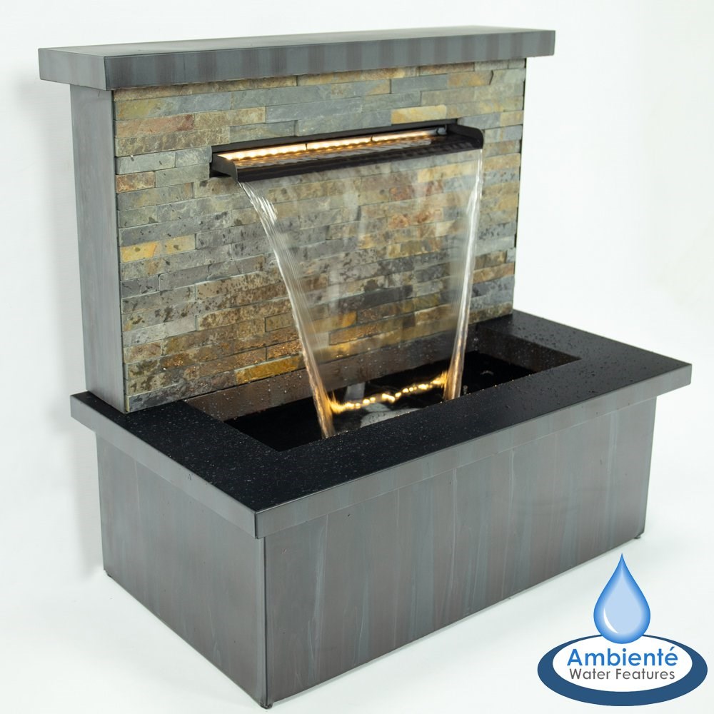 Sorrento Zinc Metal Brick Effect Blade Cascade Water Feature With LED Lights