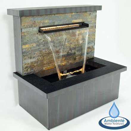 H68cm Sorrento Trough Zinc & Stone Water Feature w/ Lights | Indoor/Outdoor Use | Ambienté