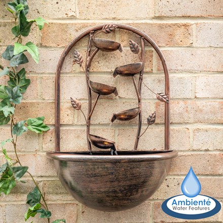 H55cm Olso Cascading Leaf Wall-Mounted Water Feature with Lights by Ambienté