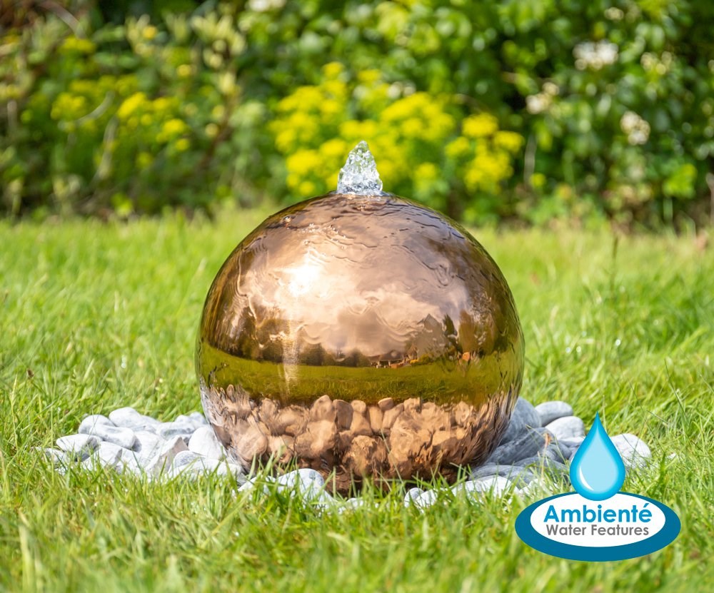Copper Effect Stainless Steel Sphere Water Feature With LED Lights