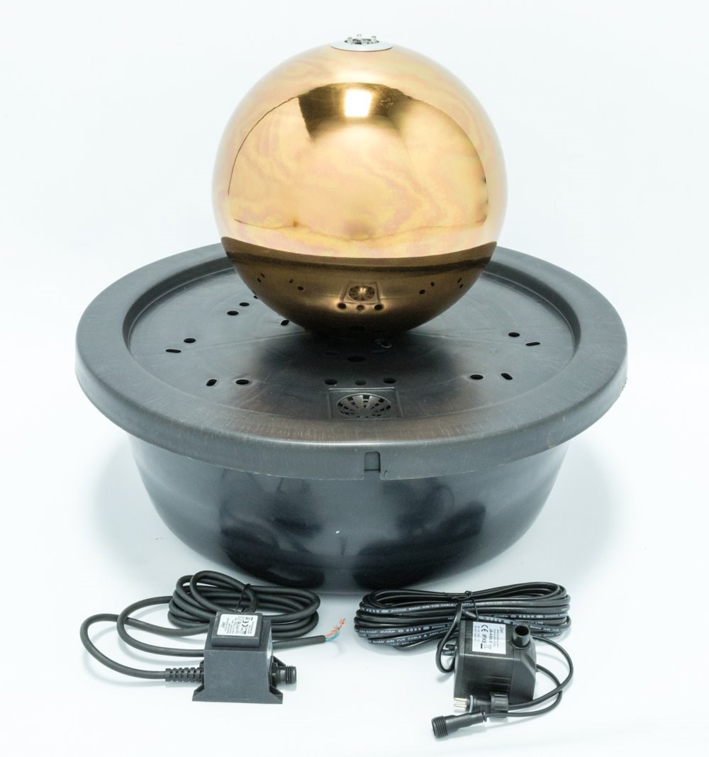 Copper Effect Sphere Stainless Steel Water Feature w/ Lights | Ambienté