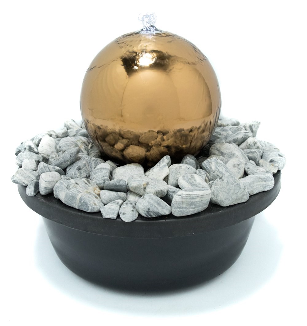 Copper Effect Sphere Stainless Steel Water Feature w/ Lights | Ambienté