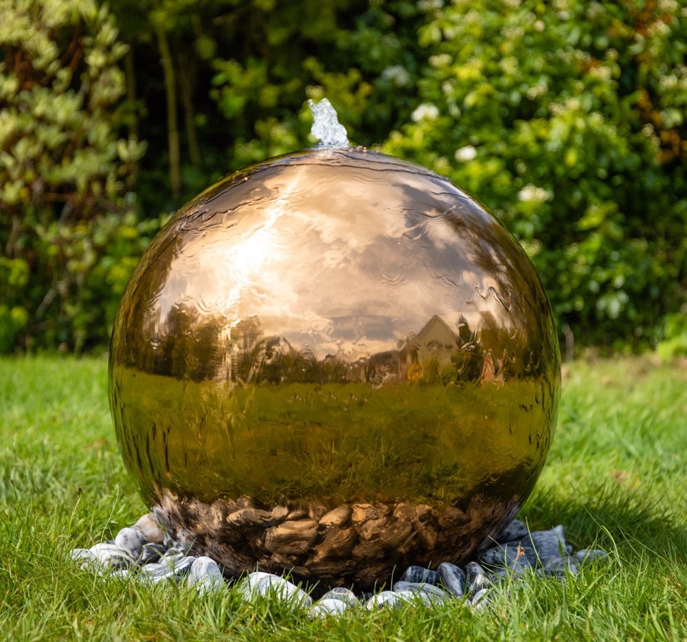 H45cm Copper Effect Sphere Stainless Steel Water Feature - by Ambienté