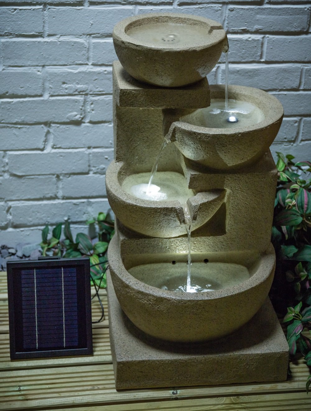 H72cm Kendal 4-Tier Cascading Solar Water Feature with Lights by Solaray