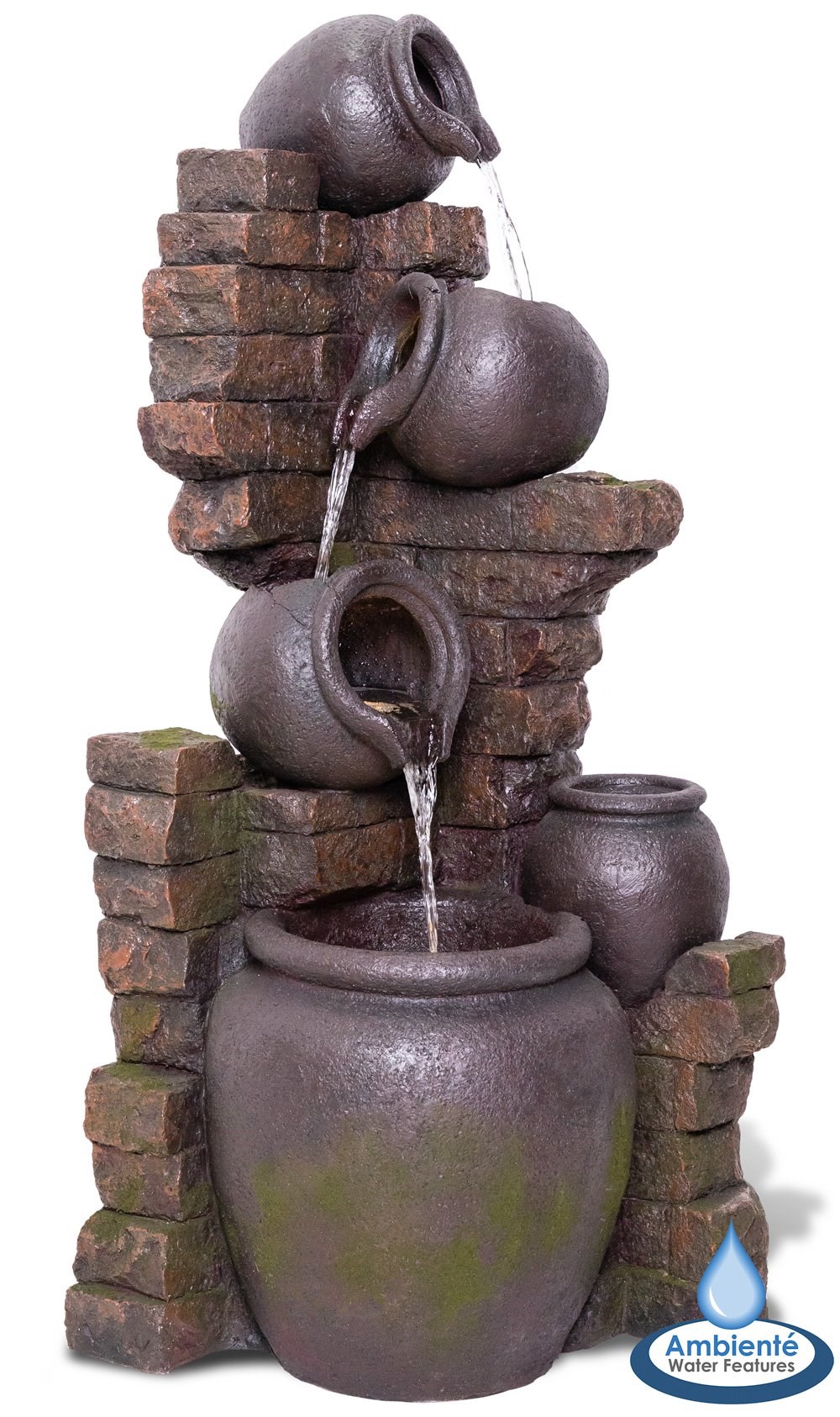 York 3-Tier Cascading Jars Water Feature Planter With LED Lights