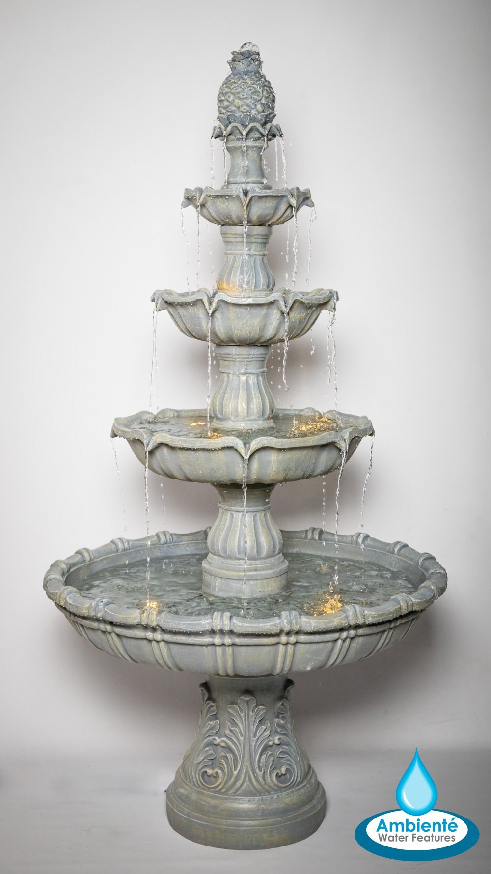 Regal Stone Effect 4-Tier Pineapple Fountain Water Fountain With LED Lights