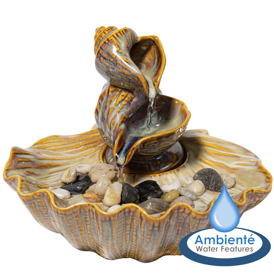 Osuna Cascading Shell Ceramic Tabletop Water Feature | Ambienté