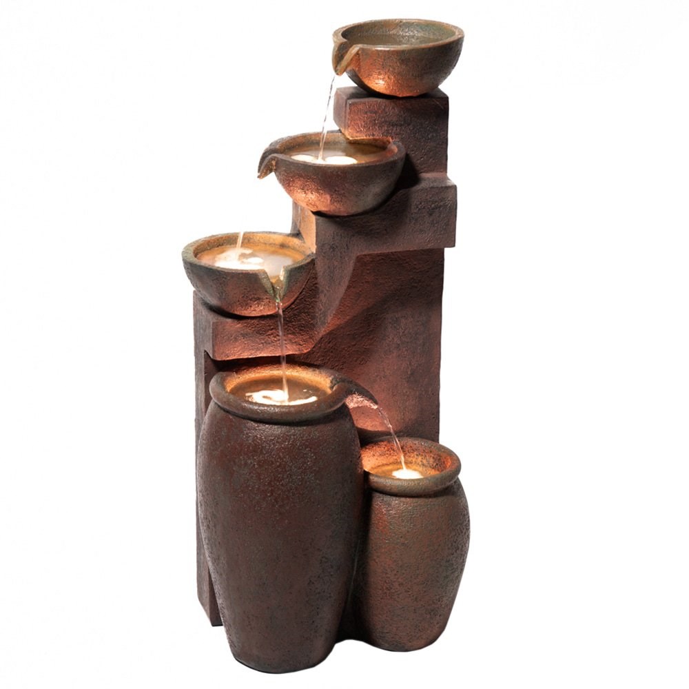 Quito 4-Tier Cascading Bowls & Jars Water Feature w/ Lights | Ambienté