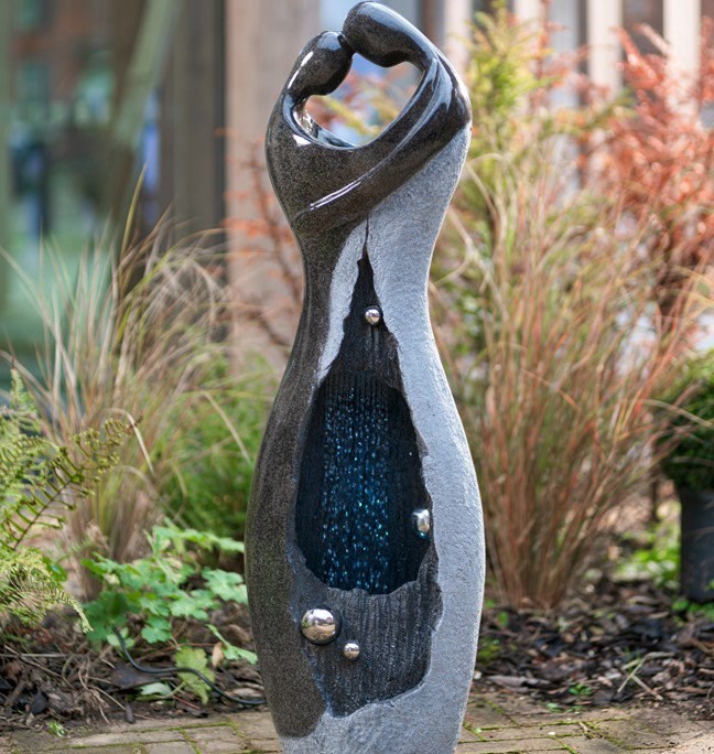 Abstract Couple Rain Effect Water Feature With LED Lights