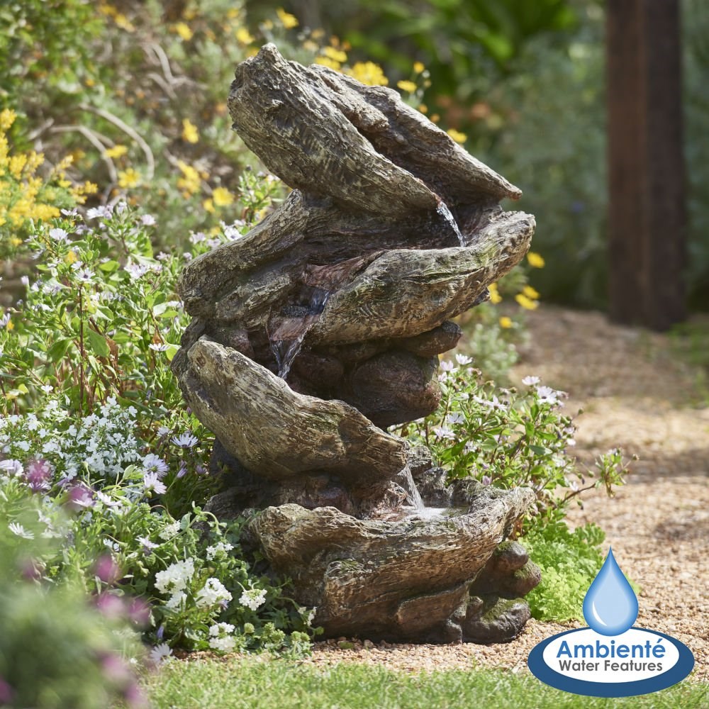 Rocky River Stone Effect 3-Tier Cascade Water Feature With LED Lights