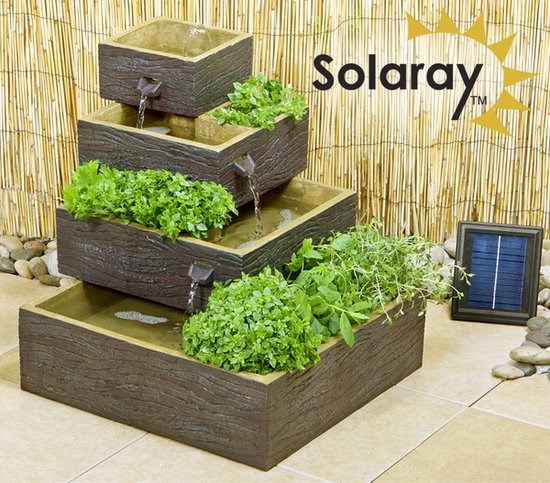 H42cm Dalton 4-Tier Cascading Solar Water Feature & Herb Planter by Solaray