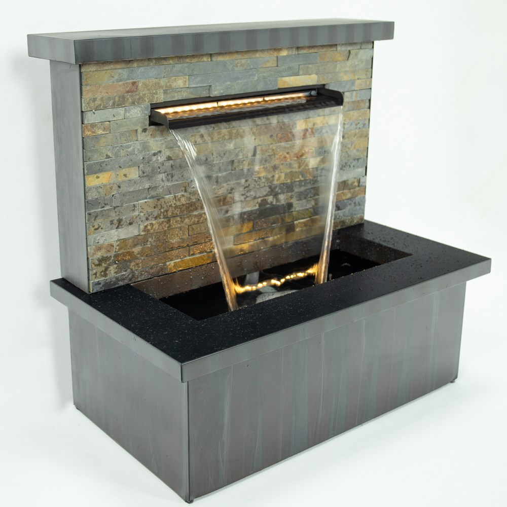 Sorrento Zinc Metal Brick Effect Blade Cascade Water Feature With LED Lights