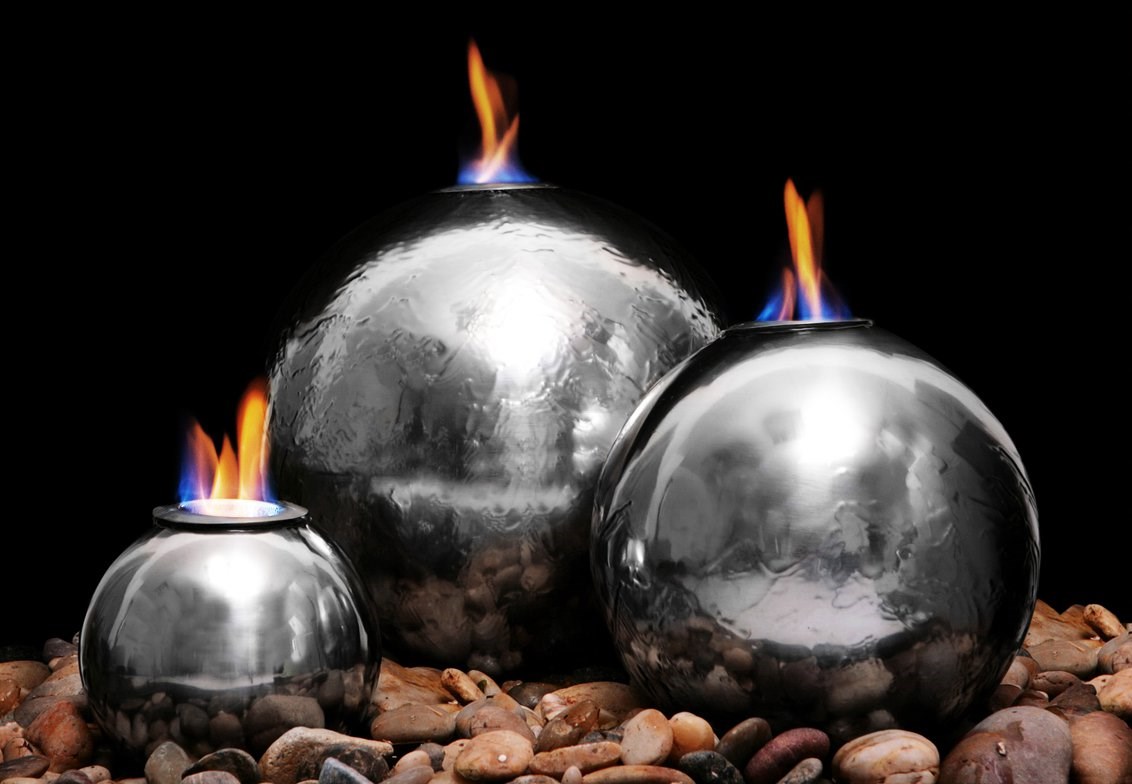 Magma Stainless Steel Triple Sphere Fire & Water Feature