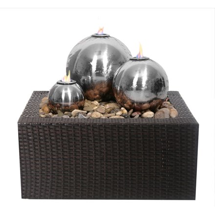 H59cm Magma Triple Sphere Stainless Steel Fire & Water Feature | Indoor/Outdoor Use | Ambienté