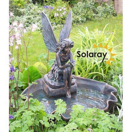 H78cm Fairy on a Clam Shell Solar Water Feature by Solaray