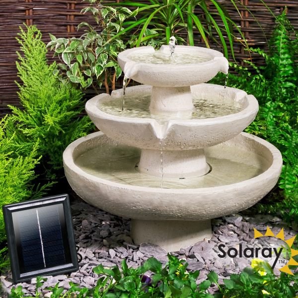Barnwell Solar Ivory Stone Effect 3-Tier Cascade Water Feature