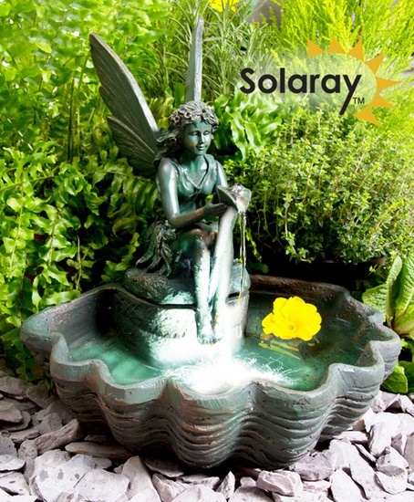 Fairy On A Clam Hybrid Solar Bird Bath Water Feature With LED Lights