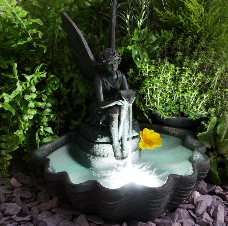 H30cm Fairy on Clam Shell Programmable Solar Water Feature w/ Lights | Solaray