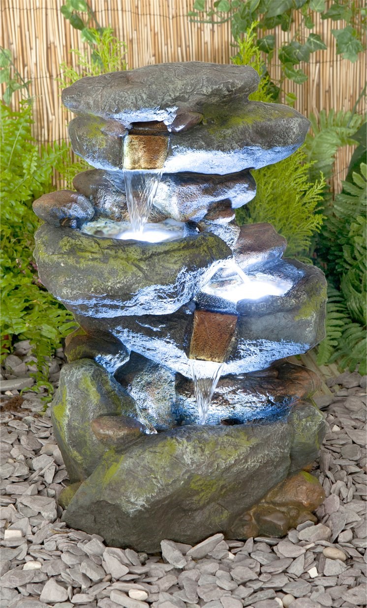 H55cm Bekko Falls 3-Tier Cascading Water Feature with Lights by Ambienté