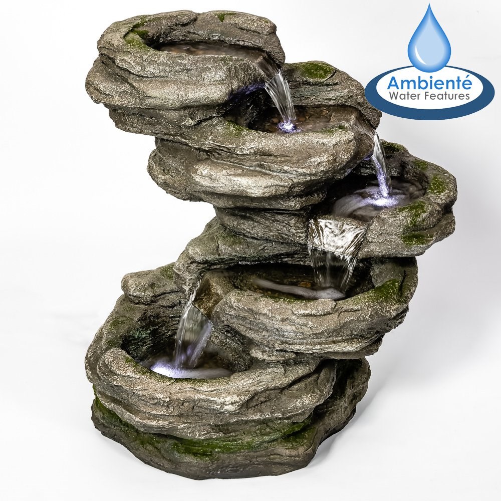 Sanke Steps Stone Effect 4-Tier Rock Cascade Water Feature With LED Lights