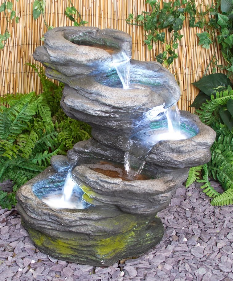 H56cm Sanke Steps 5-Tier Cascading Water Feature with Lights by Ambienté