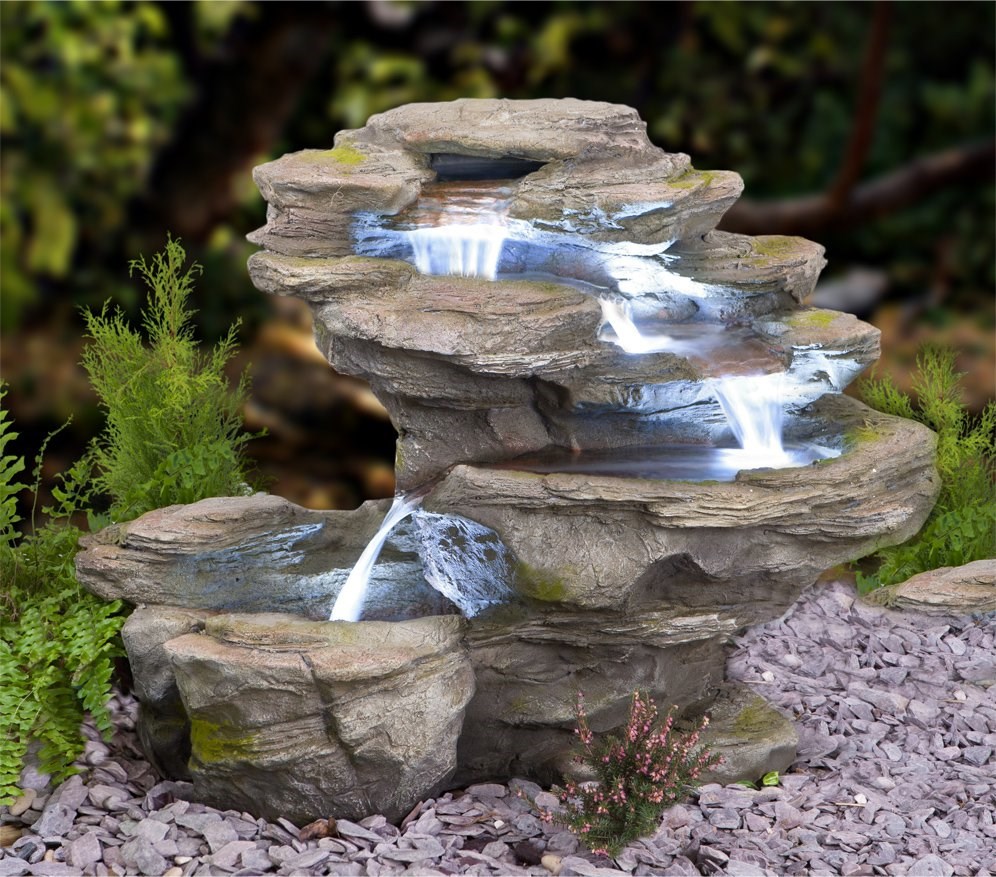 Ogen River Leap Stone Effect 4-Tier Cascade Water Feature With LED Lights