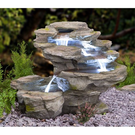 H65cm Ogen River Leap 4-Tier Cascading Water Feature w/ Lights | Indoor/Outdoor Use | Ambienté