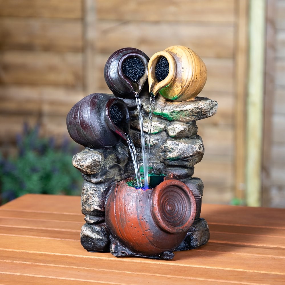 Triple Trickle Honey Pots Table Top Water Feature With LED Lights