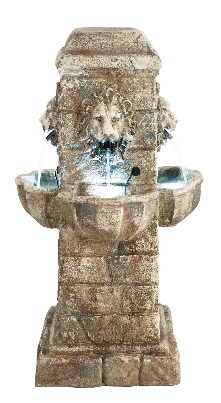 H100cm Majestic Lion Water Feature with Lights | Indoor/Outdoor Use by Ambienté