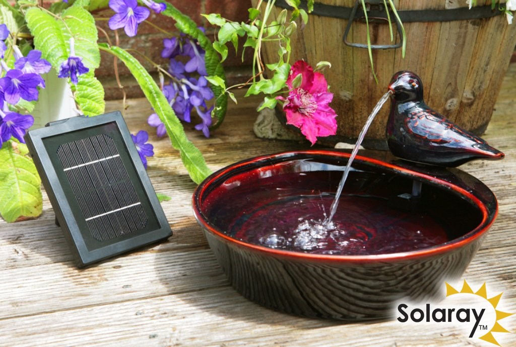 Red Ceramic Dove Solar Water Feature