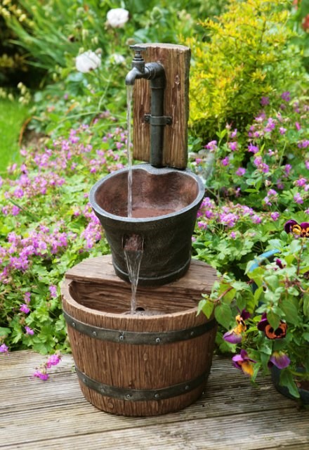 H62cm Iron Tap, Bucket & Barrel Cascading Water Feature by Ambienté