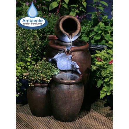 H50cm Earthenware 3-Tier Honey Pot Water Feature & Planter w/ Lights | Ambienté