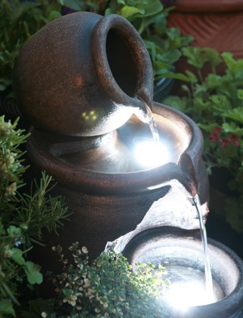 Earthenware 3-Tier Honey Pot Water Feature & Planter w/ Lights | Ambienté