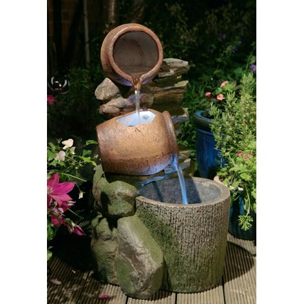 H68cm Cottage Honey Pots & Barrel Water Feature with Lights by Ambienté