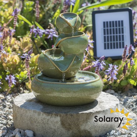 H25cm Cosmos Solar Oil Jar Ceramic Water Feature - Outdoor & Conservatory Use | Solaray