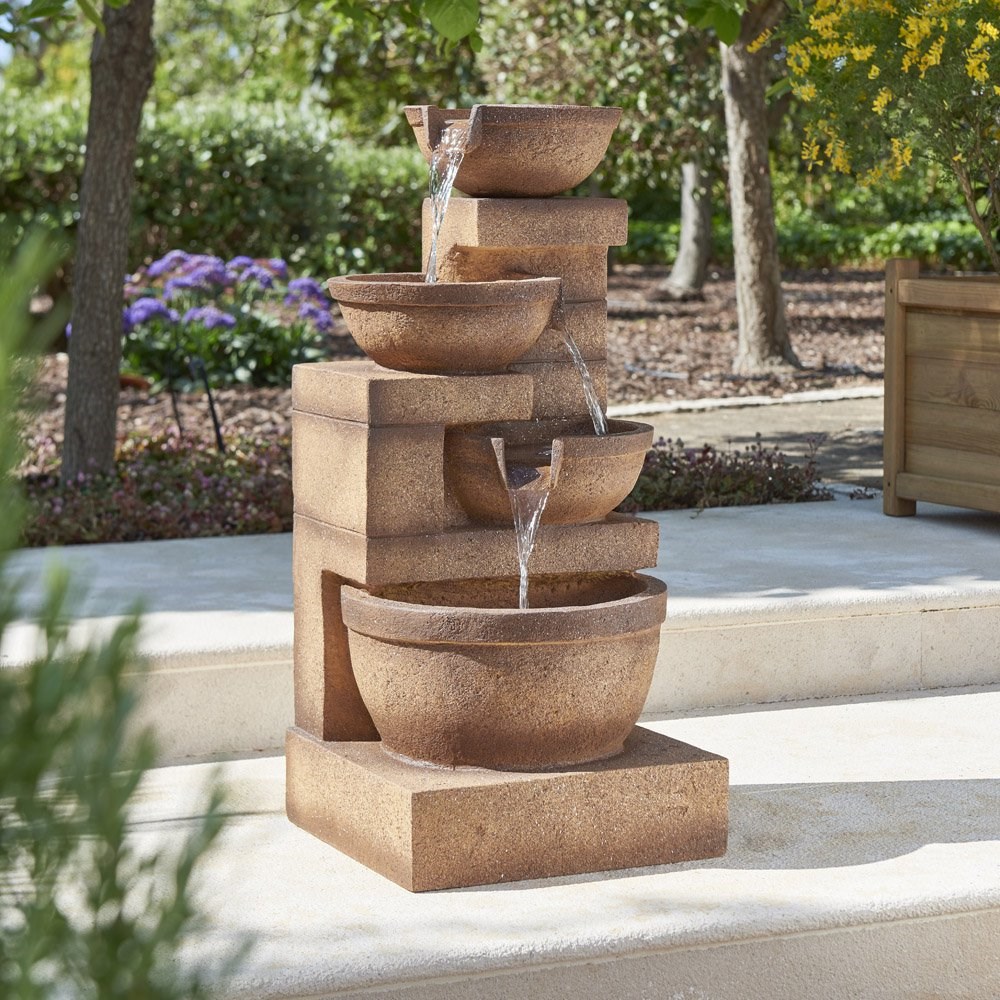 Kendal Warm Granite Effect 3-Tier Cascade Water Feature With LED Lights