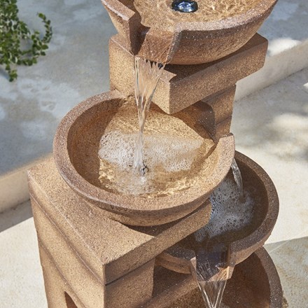 Kendal Warm Granite Effect 3-Tier Cascade Water Feature With LED Lights