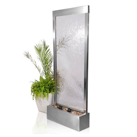 H173cm Silver Falls Stainless Steel Water Wall w/ Lights | Indoor/Outdoor Use | Ambienté