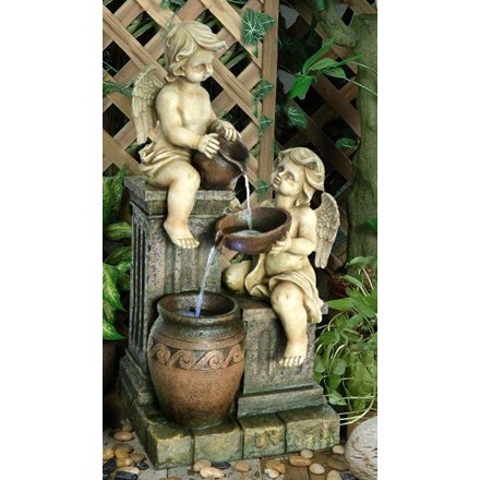 Two Angels with Spilling Urns 3 Tier Water Feature with LED Lighting