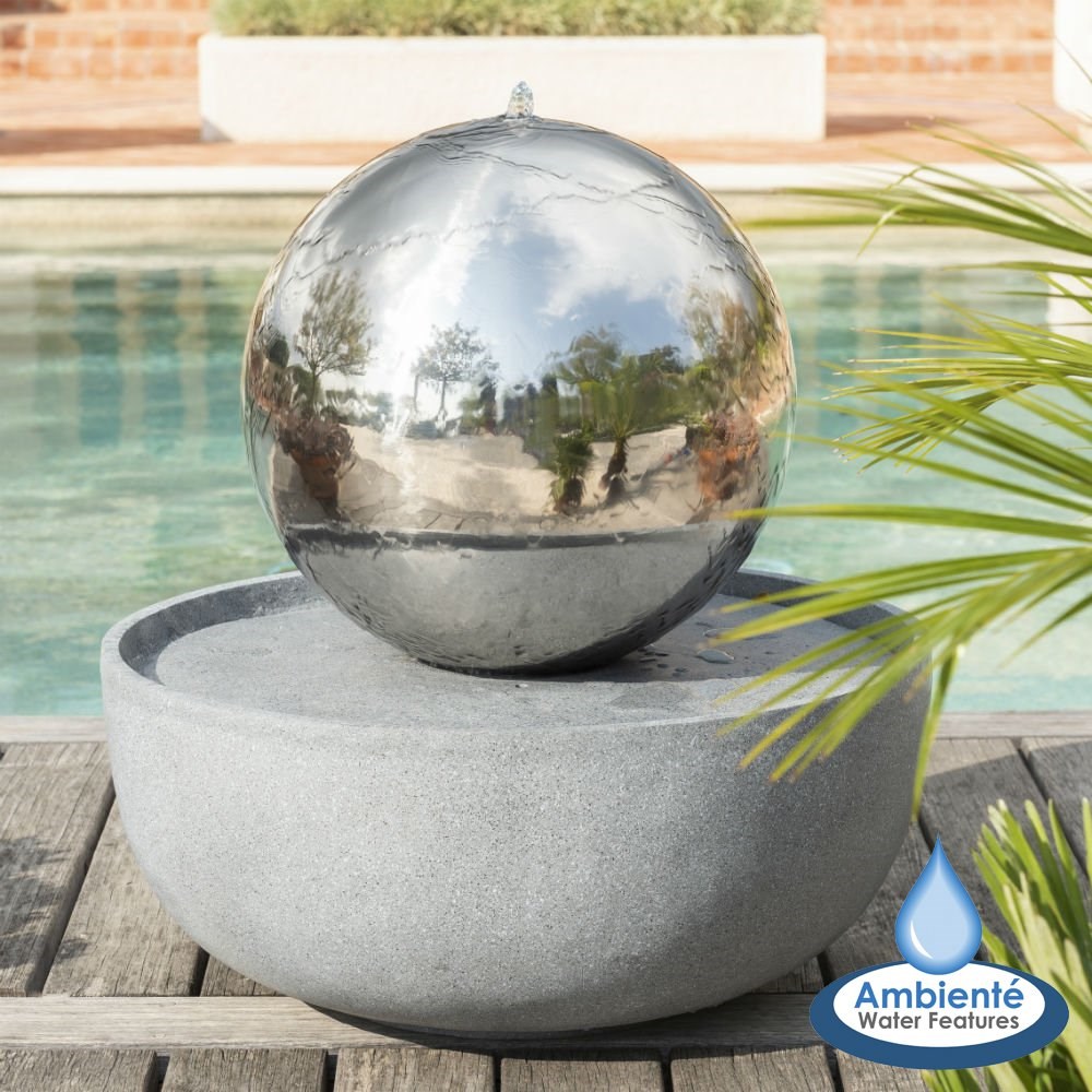 Large Eclipse Stainless Steel Sphere Water Feature With LED Lights