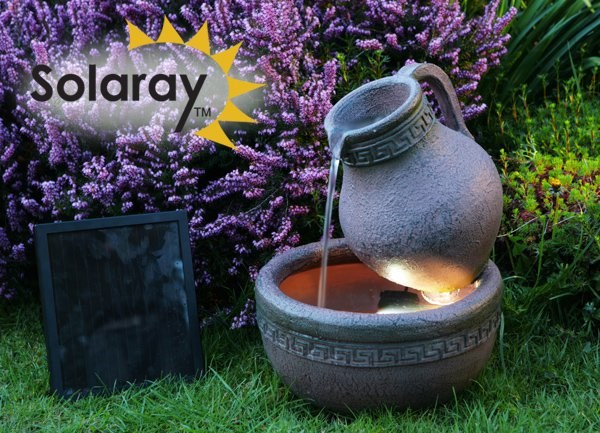 Terracotta Effect Solar Jug & Bowl Water Feature With LED Lights